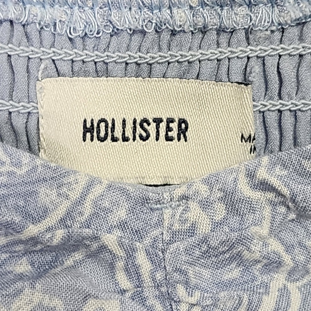 Hollister Paisley Mini Dress Womens Medium Blue Long Sleeve Smocked Boho Tiered - Picture 3 of 9
